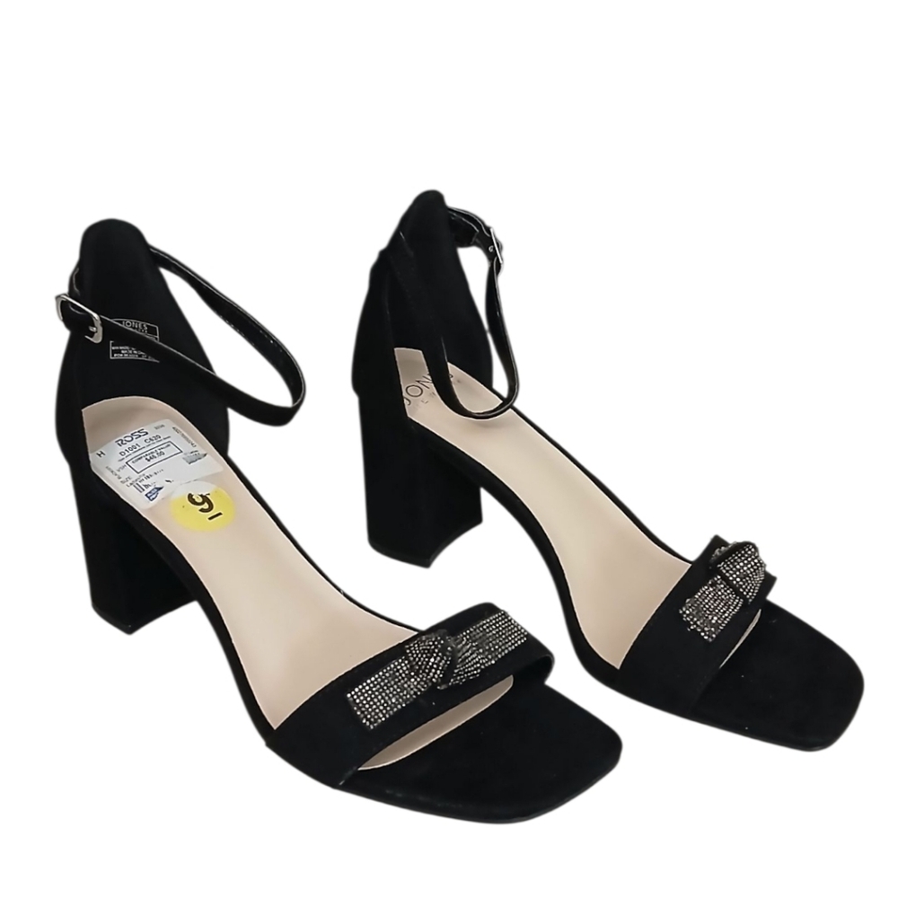 Jones New York | Earlossi Black Metallic Crystal Embellished Heel Sandals Size 9